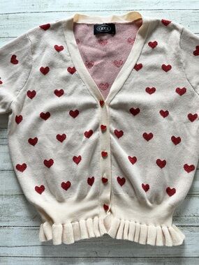 Cider Cream Cardigan with Red Heart Jacquard